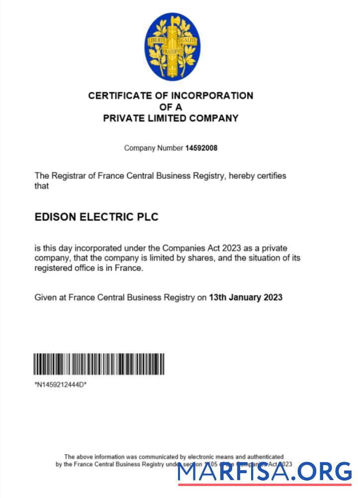 Blank France certificate of registration Word and PDF template
